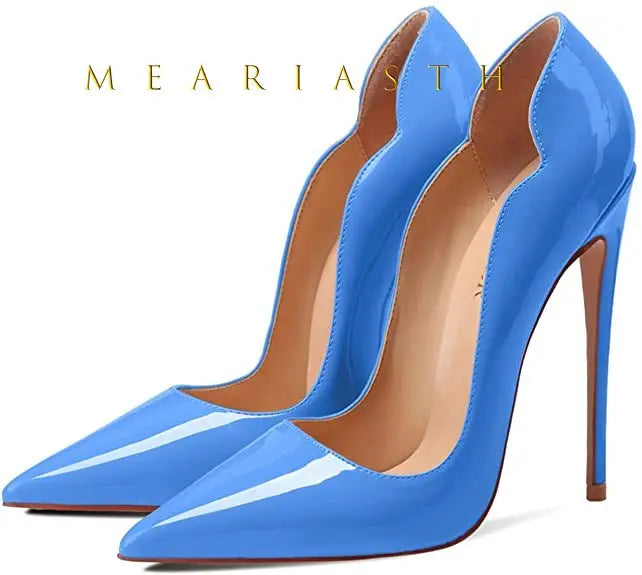 12cm Heels Women Patent Leather High Thin Heel Shoes Office Nightclub Pointed Toe V-mouth Single Shoes Wedding Party Women Pumps