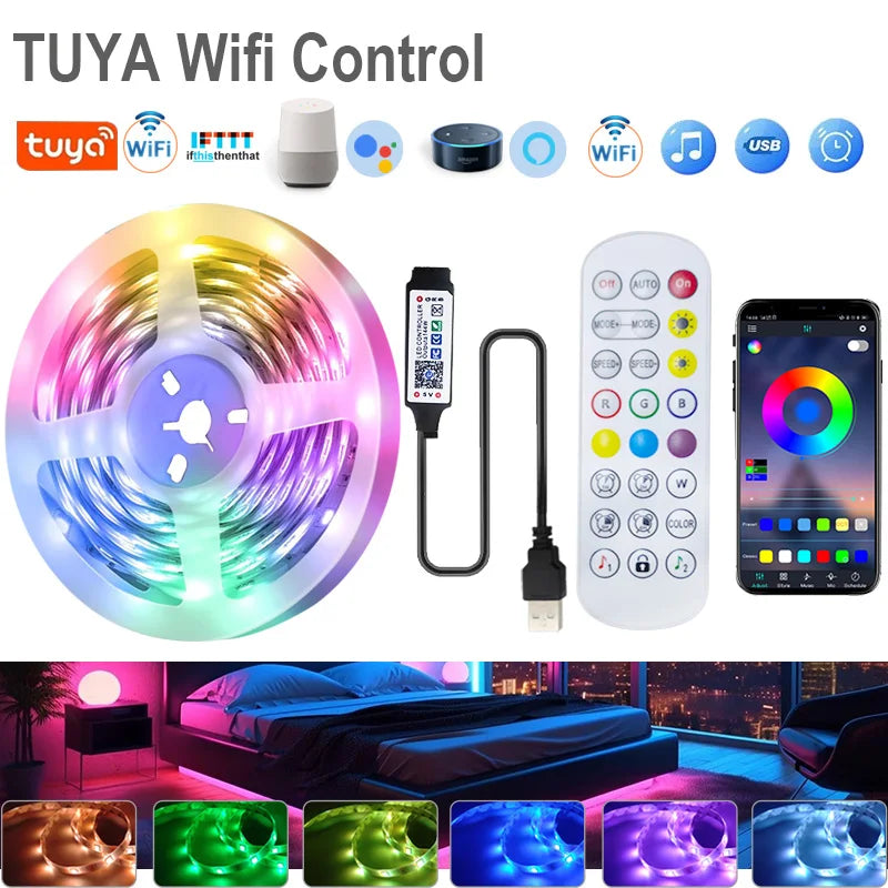 Tuya Wifi RGB Led Strip Lights USB 5V APP Music Sync Remote Control Ambient Light for PC TV Backlight Room Decor Christmas Gift