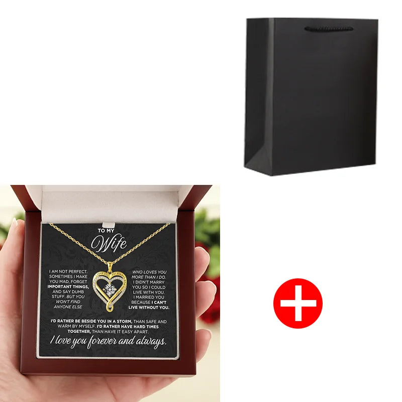 To My Wife Eternal Heart Double layered Necklace With LED Light Gift Box Fo Gilrfriend Wife Valentine's Day Christmas Gifts