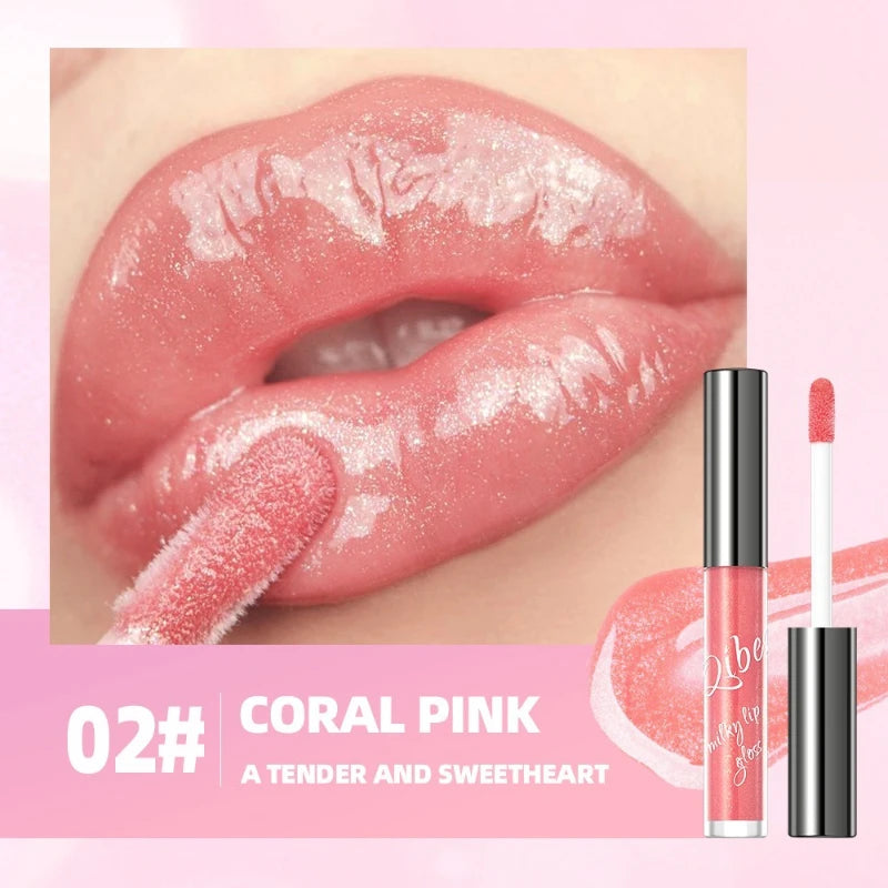 Shimmer Lip Gloss Sexy Makeup, Coral Pink Gold Sparkles Lip Glaze, Hydrating Glossy Jelly Finish Liquid Lipstick Pro Cosmetics