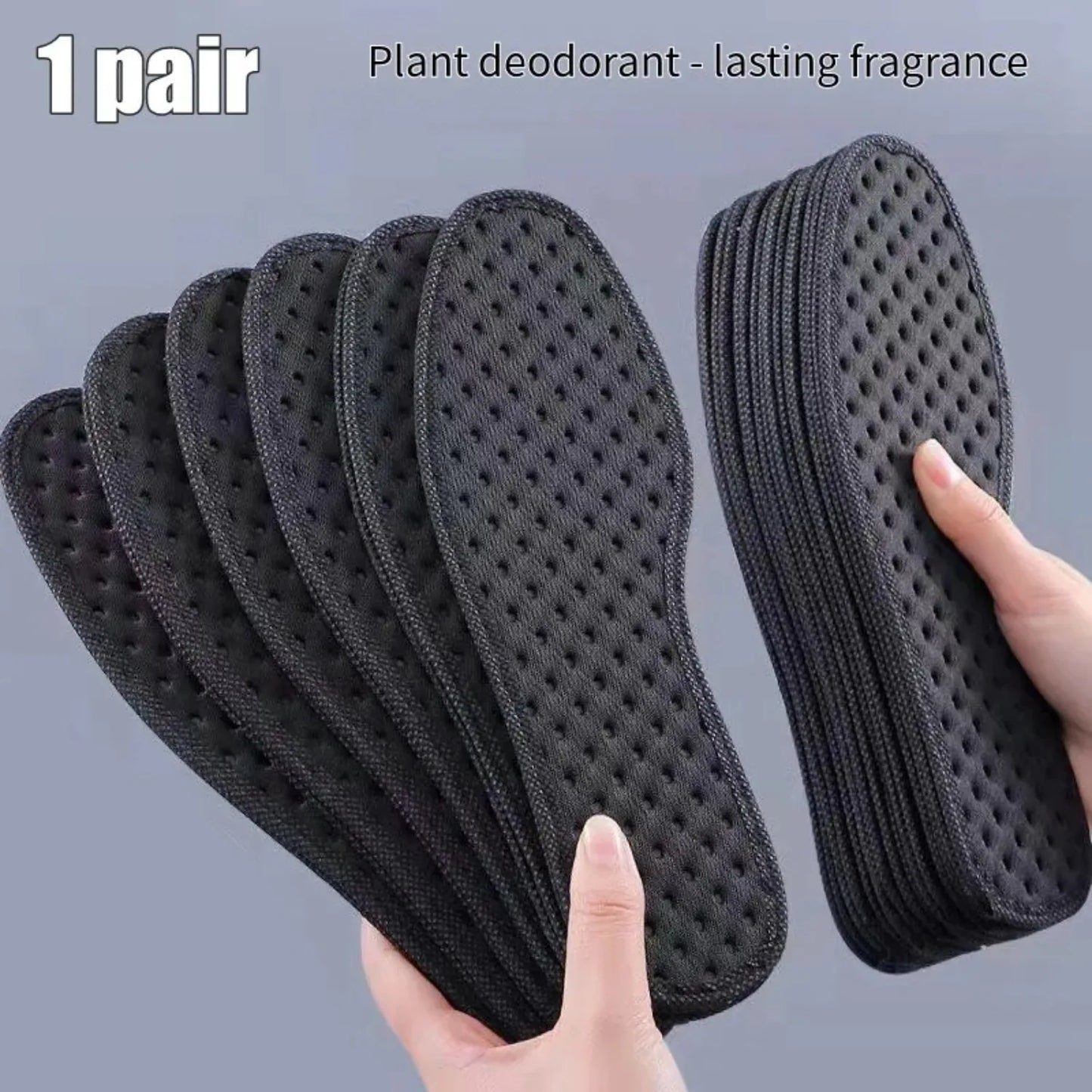 1 Pair Bamboo Charcoal Antibacterial Insoles Plant Deodorant Thick Shock Absorbing for Running Sports