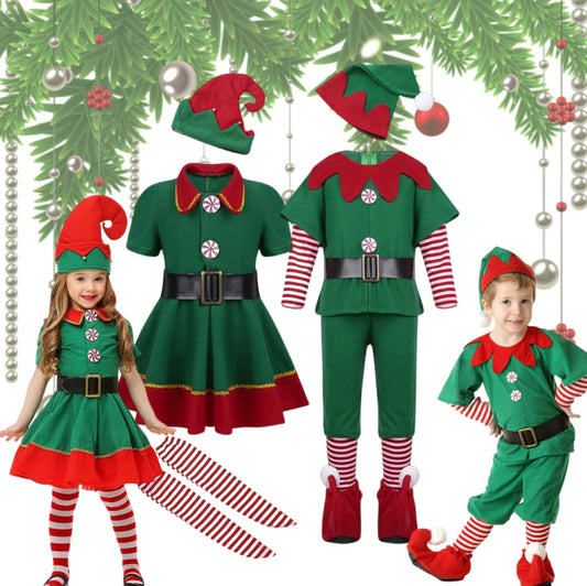 2025 Green Elf Girls christmas Costume Festival Santa Clause for Girls New Year chilren clothing Fancy Dress Xmas Party Dress