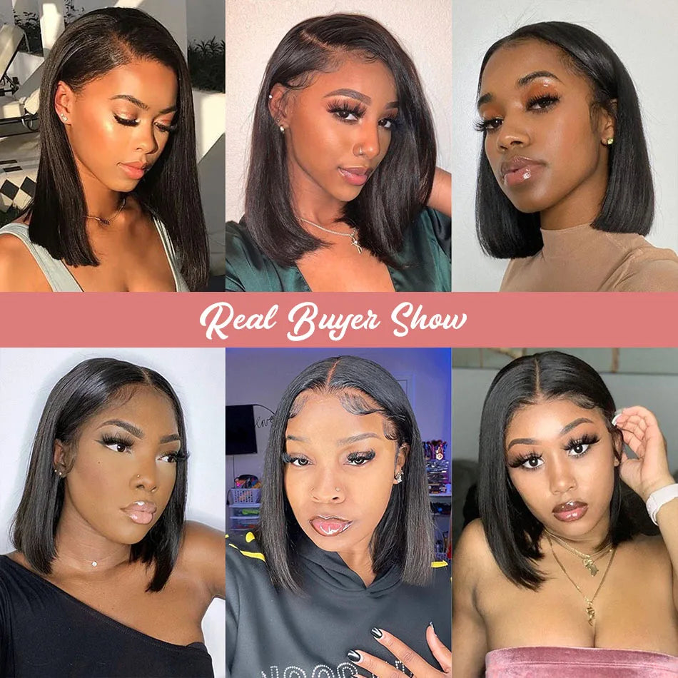 13x4 Glueless Lace Front Wig Human Hair Straight 13x6 HD Transparent Lace Frontal Wigs Short Bob Wig For Women Remy 250% Density