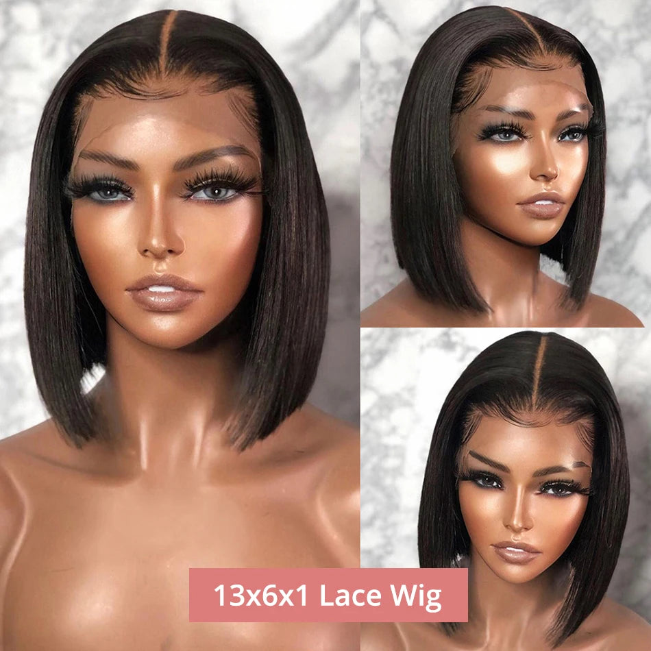 13x4 Glueless Lace Front Wig Human Hair Straight 13x6 HD Transparent Lace Frontal Wigs Short Bob Wig For Women Remy 250% Density
