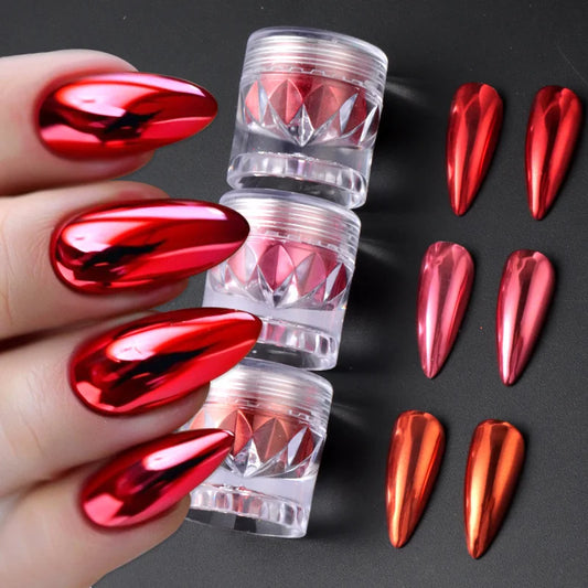 Chrome Red Pink Nail Glitter Powder Magic Mirror Metallic Rubbing Pigment Flakes Dust New  Year Valentine Nail Art Decor