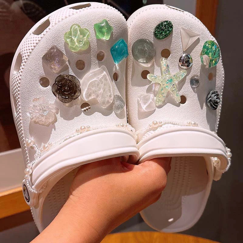Sea DIY Shell Hole Punch Shoe Charms Ocean Lava Rock & Starfish Shoe Clips For Summer Sandals & Slippers Decorations Women Gifts