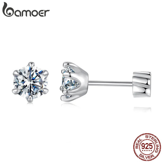 BAMOER White Gold Plated Moissanite Earrings for Women, 925 Sterling Silver Sparkling Moissanite Studs Huggies Christmas Gift
