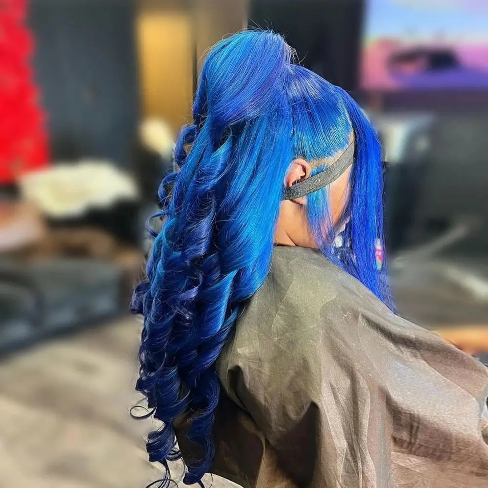 13x4 Sapphire Blue Lace Front Wig Body Wave Human Hair Wigs Dark Blue Color Transparent Pre-Plucked Lace Frontal Wigs For Women