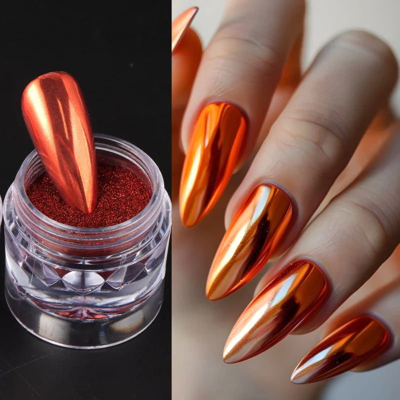 Chrome Red Pink Nail Glitter Powder Magic Mirror Metallic Rubbing Pigment Flakes Dust New  Year Valentine Nail Art Decor