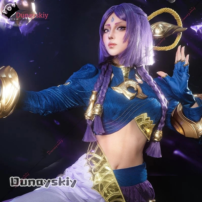 YiNuo@AUnbreakable Vow Yunara Cosplay Costume Anime Game Outfit for Women . Sexy Design Purple Styled Halloween Party Wig