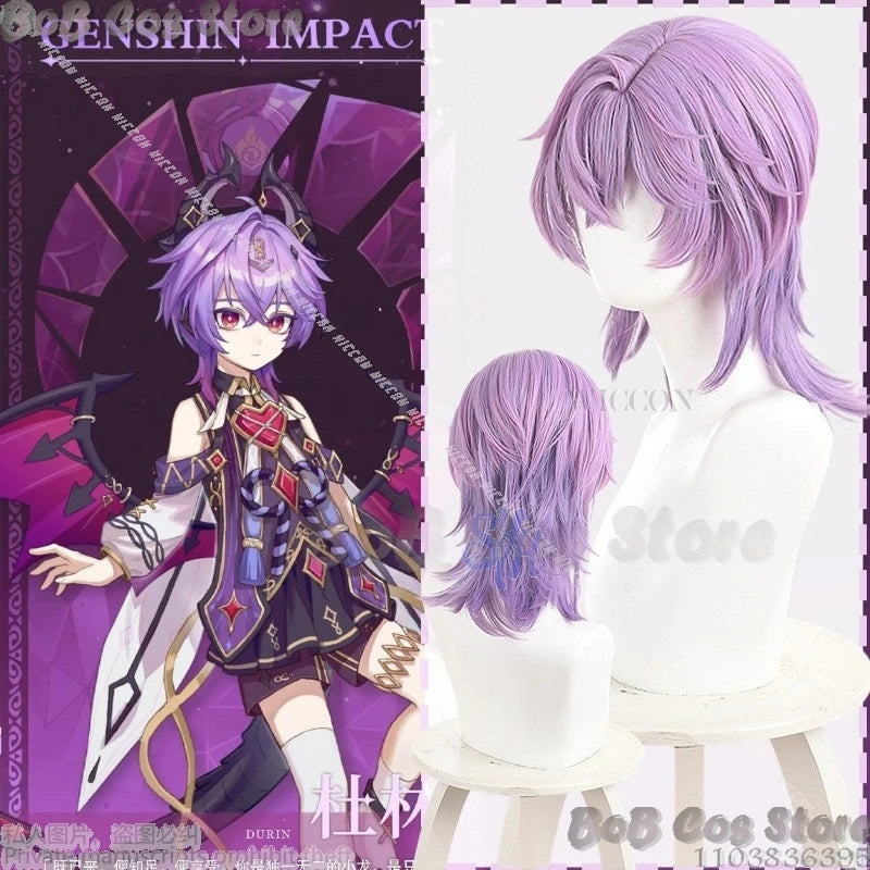 Game Genshin Impact Cosplay Durin Costume Long Purple Gradient Wigs Heat Resistant Synthetic Halloween Party Carnival Outfit Cos