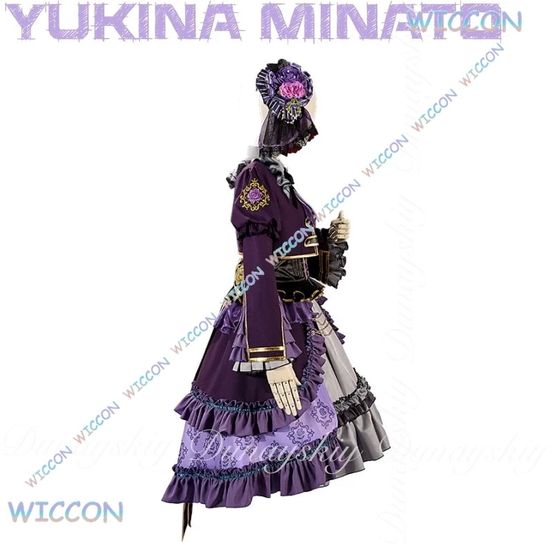 Mag/BanG Dream! Anime Yukina Minato Cosplay Roselia Lead Singer With Purple Lolita Dress With Long Cyan Wig Cosplay Costume